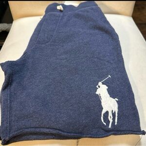Kids big Pony Ralph Lauren drawstring sweat shorts, dark blue, size small 8.